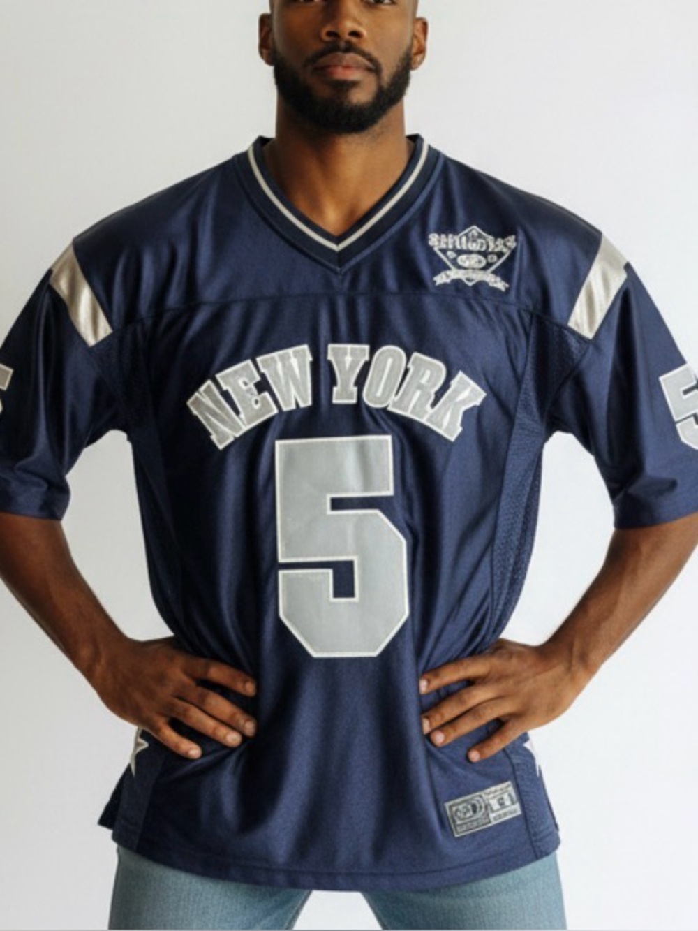 Vintage SCX Extreme Athletics Blue Gray New York Football Jersey Men Size M